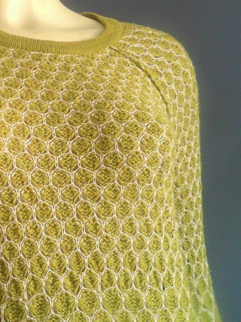 Anthropologie Moth Yellow Green Cotton Honeycomb Pattern Hi-Low Sweater Sm - Picture 4 of 8